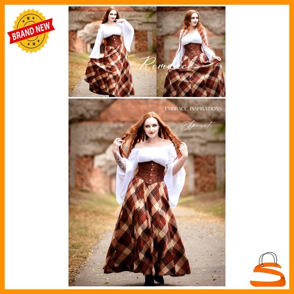 Long Plaid High Waist A-Line Pleated Maxi Skirt with Pockets - Picture 7 of 7